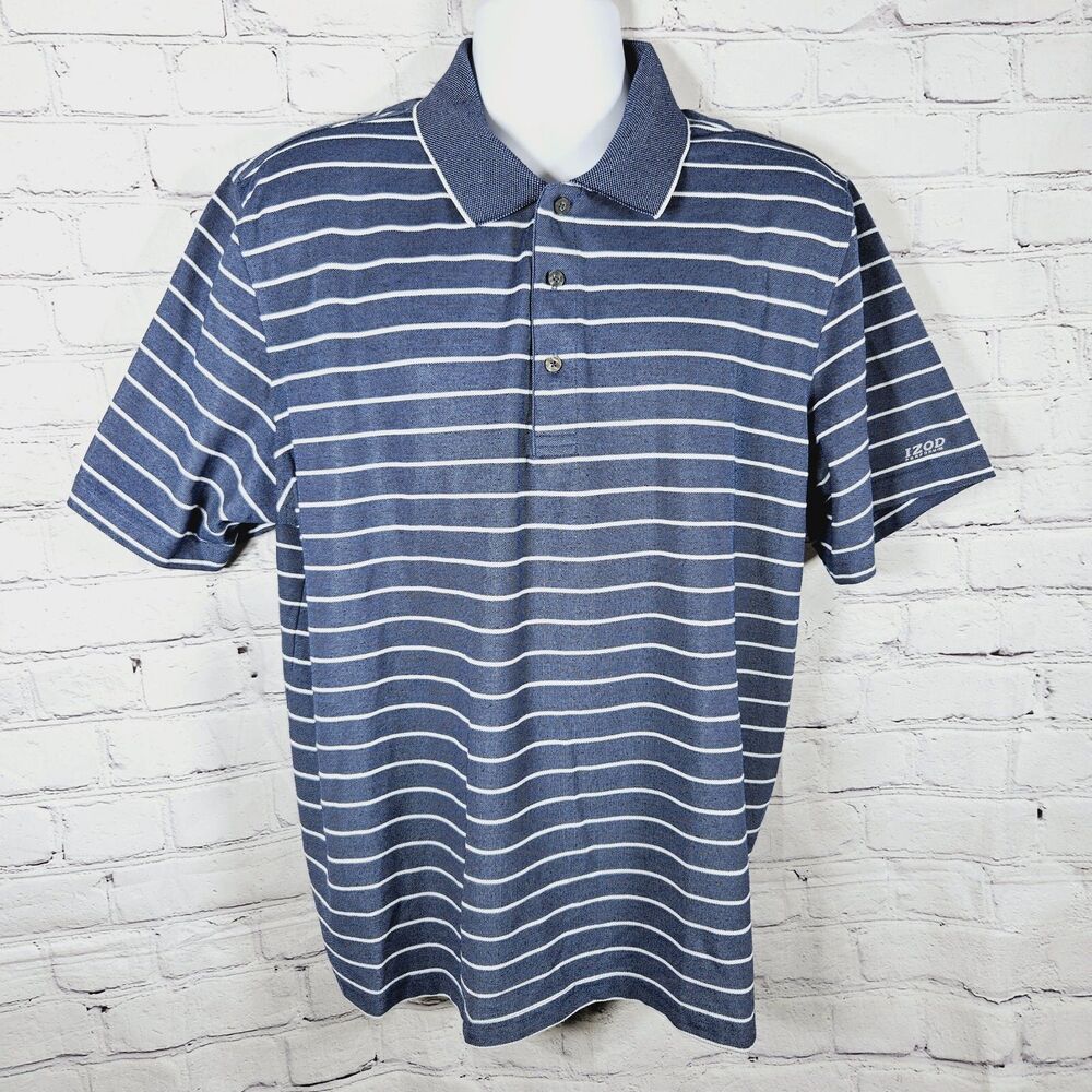 IZOD PerformX Golf Polo Men XXL Blue White Stripe Short Sleeve Active Shirt